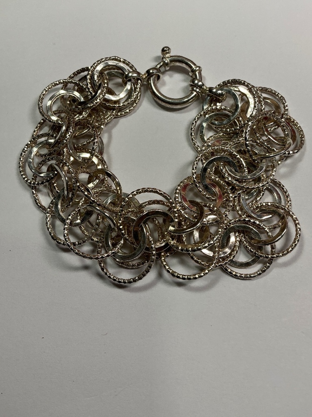 AK TURKEY Sterling Silver Multi Circles Double Strand Bracelet. 7.5 inches long